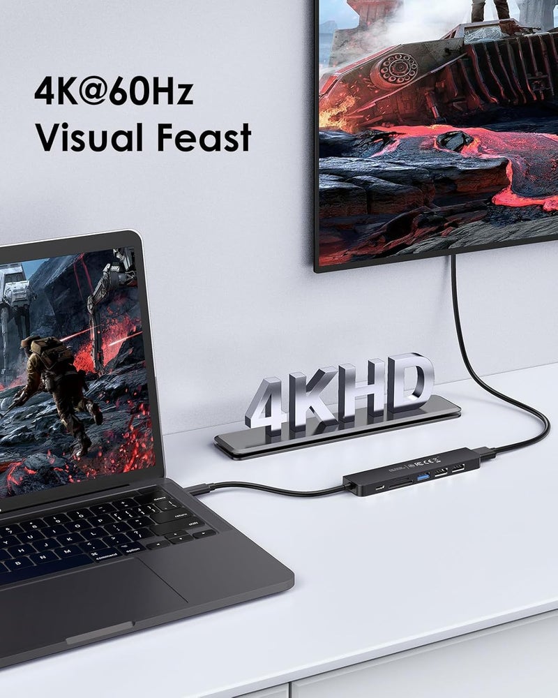 Lention USB C Hub with 100W Charging, 4K@60Hz HDMI, Dual Card Reader, USB 3.0 & 2.0 Compatible 2025-2016 MacBook Pro, New Mac Air/Surface, Chromebook, More, Stable Driver Adapter (CB-CE18p.Black) - Image 2
